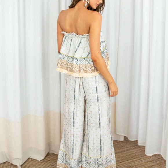 Anannasa Serp Jumpsuit With Sash Belt Printed Fringes NWT S - Picture 2 of 6